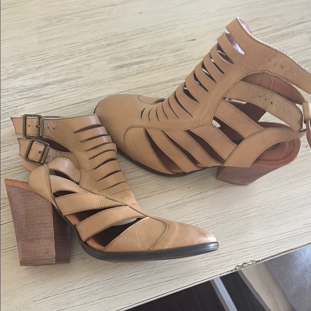 Free People Tan Heeled Boots with Cut-Out Design Hayes Heel Boot